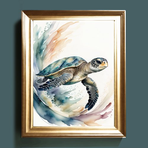 Watercolor Painting of Sea Turtle Muted Colors II Poster