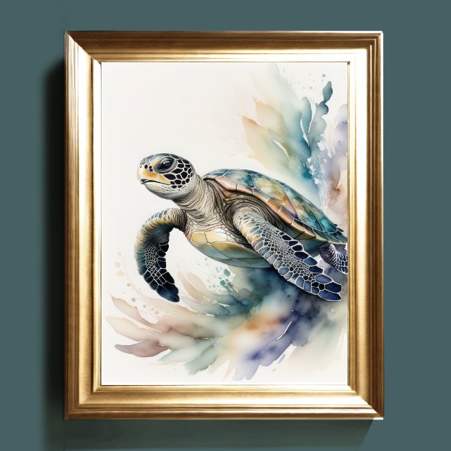 Watercolor Painting of Sea Turtle Muted Colors Poster (Creator Uploaded)