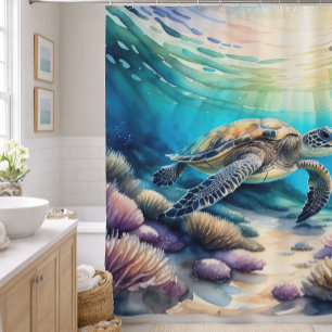 Watercolor Painting of Sea Turtle Shower Curtain