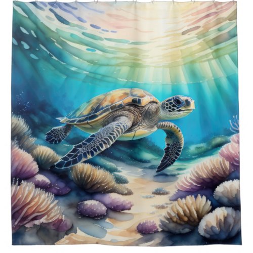 Watercolor Painting of Sea Turtle Shower Curtain