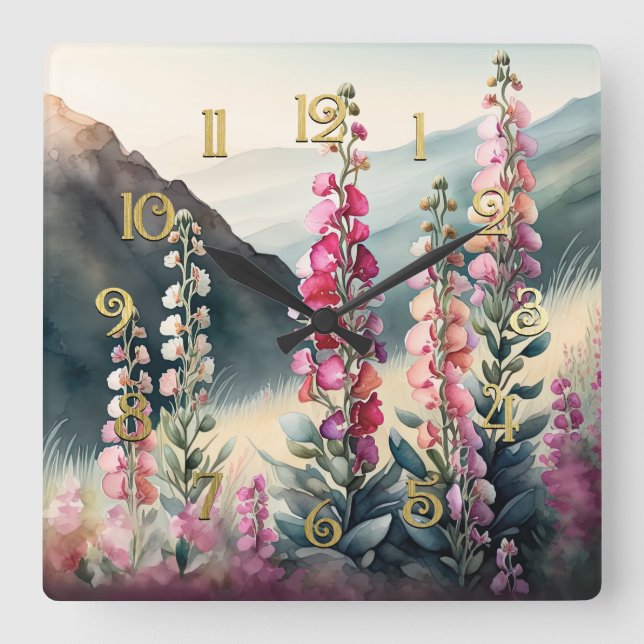 Watercolor Painting of Snapdragons Wall Clock (Front)