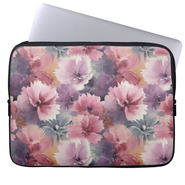 watercolor painting of soft-edged florals  laptop sleeve (Front)