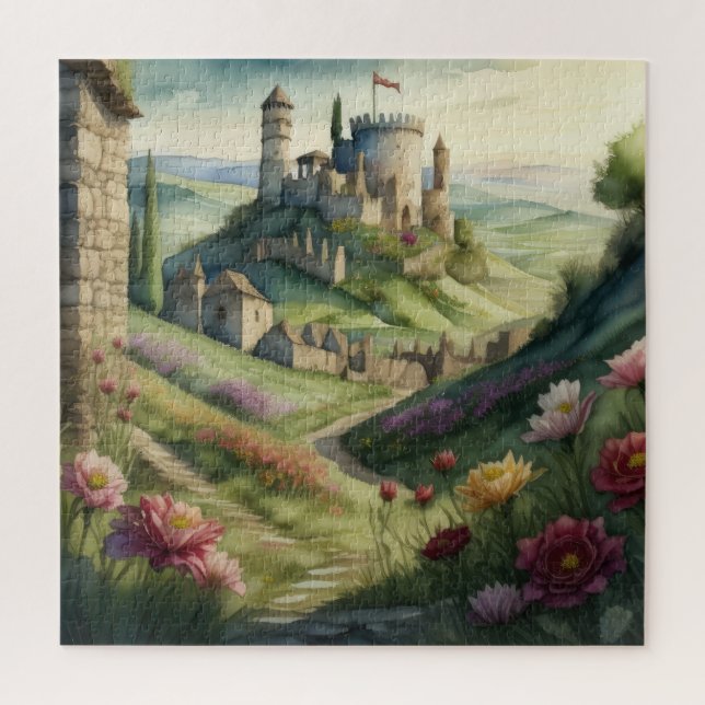 Watercolor Painting of Storybook Medieval Castle Jigsaw Puzzle (Vertical)