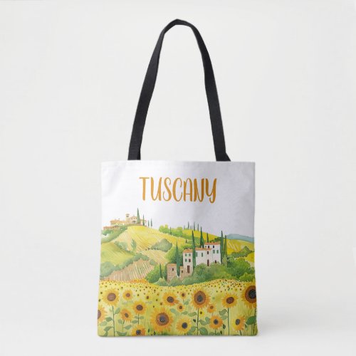 Watercolor Painting of Sunflowers in Tuscany Italy Tote Bag