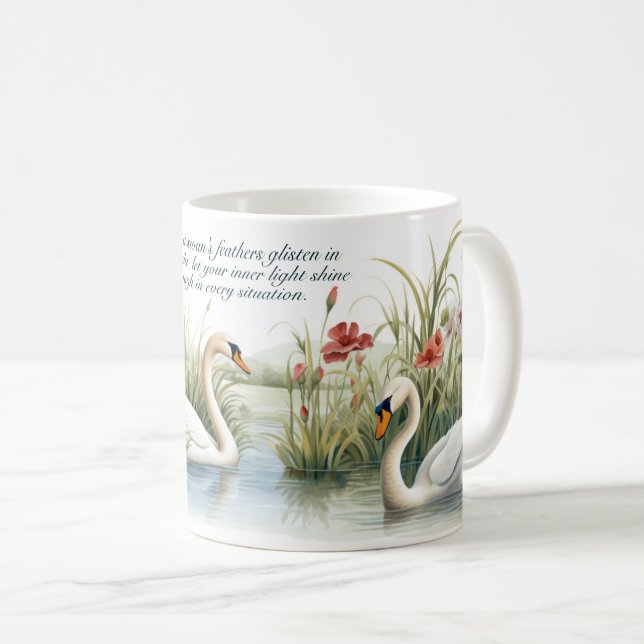 Watercolor painting of swans on a pond | Art Coffee Mug (Front Right)