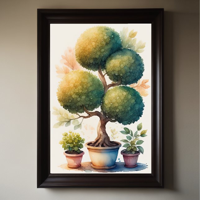 Watercolor Painting of Topiary Tree in Pot Poster (Creator Uploaded)