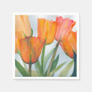 watercolor painting of transparent orange tulips napkins