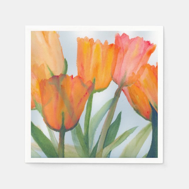watercolor painting of transparent orange tulips napkins (Front)