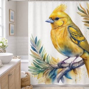 Watercolor Painting of Yellow Bird Shower Curtain