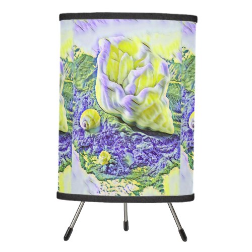 Watercolor Painting of yellow purple seashell  Tripod Lamp