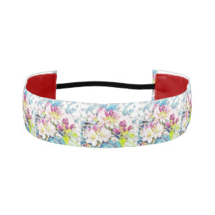 Watercolor painting pink white azalea flower athletic headband