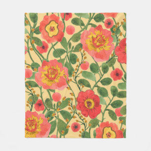 Watercolor painting retro floral seamless pattern fleece blanket