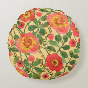 Watercolor painting retro floral seamless pattern round pillow