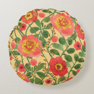 Watercolor painting retro floral seamless pattern round pillow