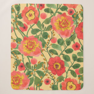 Watercolor painting retro floral seamless pattern sherpa blanket