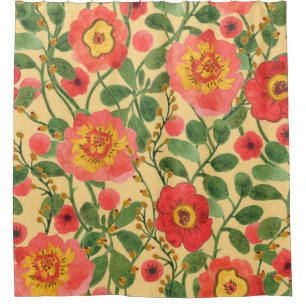 Watercolor painting retro floral seamless pattern shower curtain
