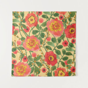 Watercolor painting retro floral seamless pattern tapestry