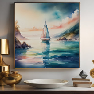Watercolor Painting Sailboat on the Water 1:1 Poster