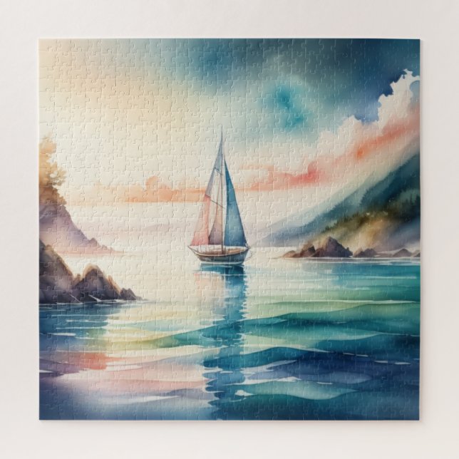 Watercolor Painting Sailboat on the Water Jigsaw Puzzle (Vertical)