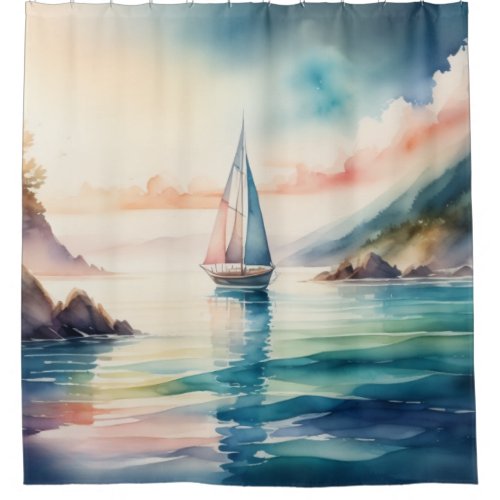 Watercolor Painting Sailboat on the Water Shower Curtain