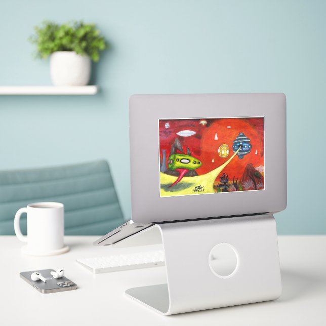 Watercolor Painting Science Fiction Dimension Art Sticker (Laptop On Desk)