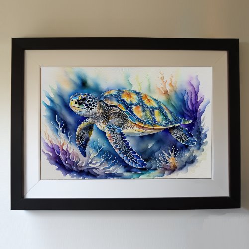 Watercolor Painting Sea Turtle Poster