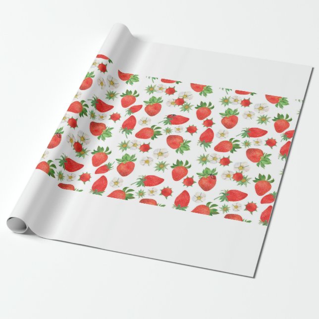Watercolor painting Seamless pattern of strawberri Wrapping Paper (Unrolled)