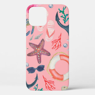 Watercolor painting seamless pattern with anchor, iPhone 12 case