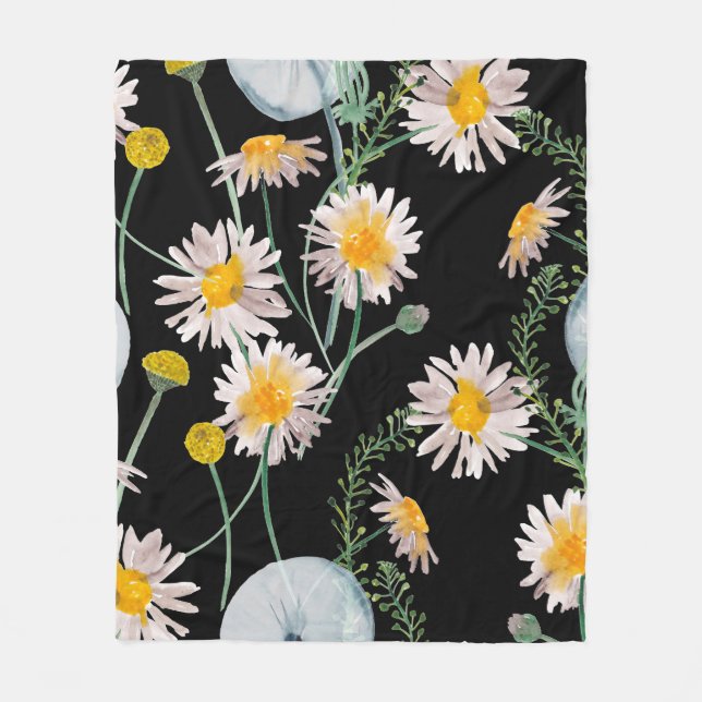 Watercolor painting seamless pattern with chamomil fleece blanket (Front)