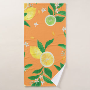 Watercolor painting seamless pattern with citrus f bath towel
