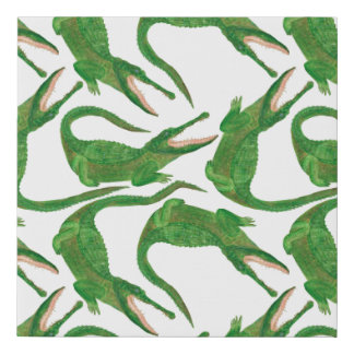 watercolor painting seamless pattern with crocodil faux canvas print
