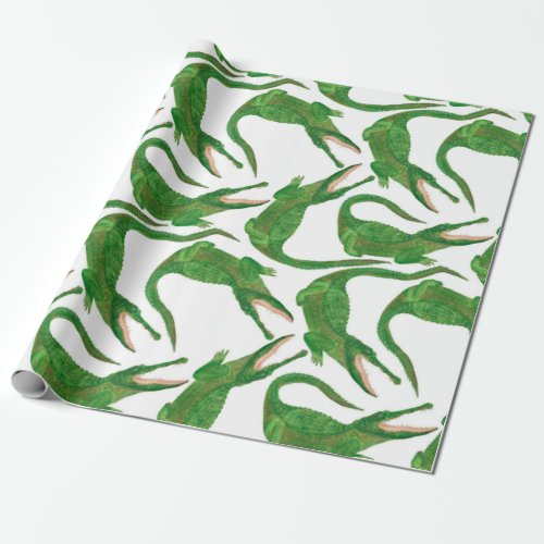 watercolor painting seamless pattern with crocodil wrapping paper