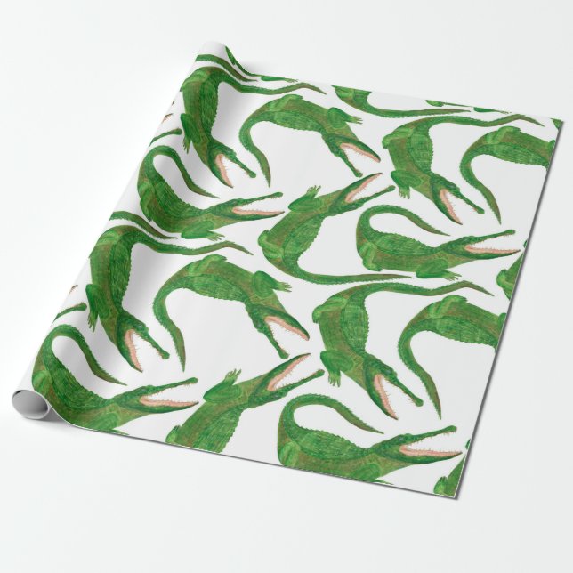 watercolor painting seamless pattern with crocodil wrapping paper (Unrolled)