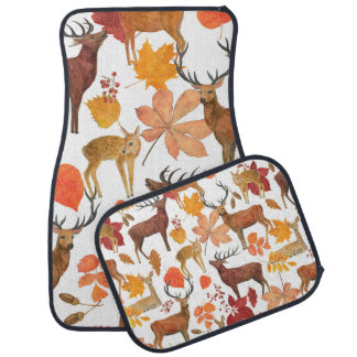 Watercolor painting seamless pattern with deers an car floor mat
