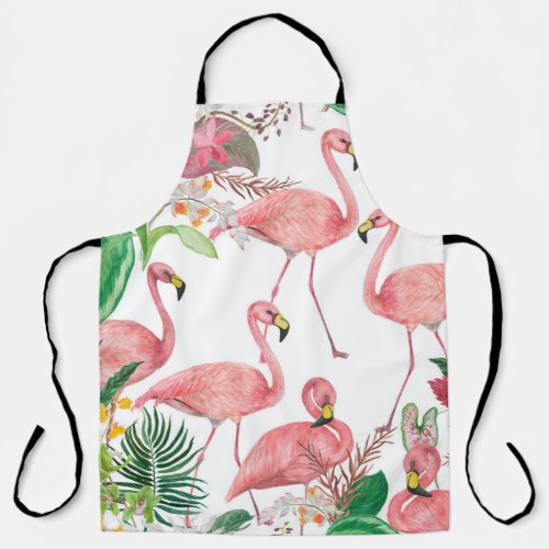 Watercolor painting seamless pattern with flamingo apron