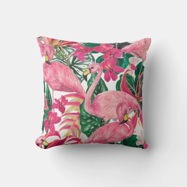 Watercolor painting seamless pattern with flamingo throw pillow (Front)