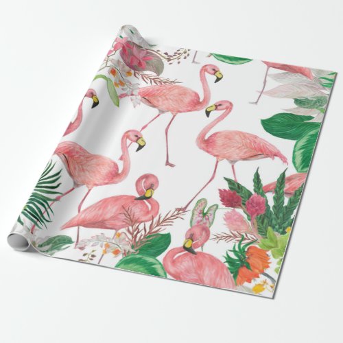 Watercolor painting seamless pattern with flamingo wrapping paper