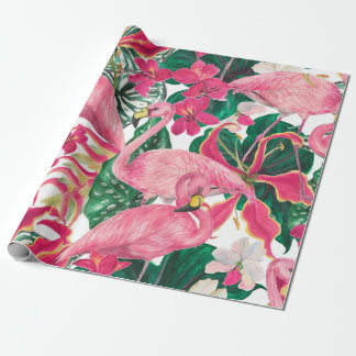 Watercolor painting seamless pattern with flamingo wrapping paper