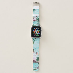 Watercolor painting seamless pattern with hawaiian apple watch band