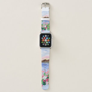 Watercolor painting seamless pattern with hawaiian apple watch band