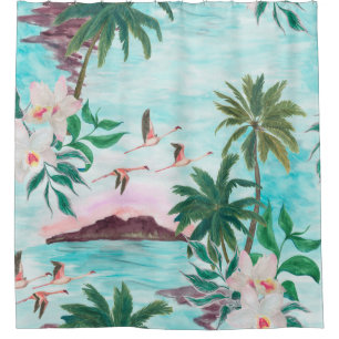 Watercolor painting seamless pattern with hawaiian shower curtain