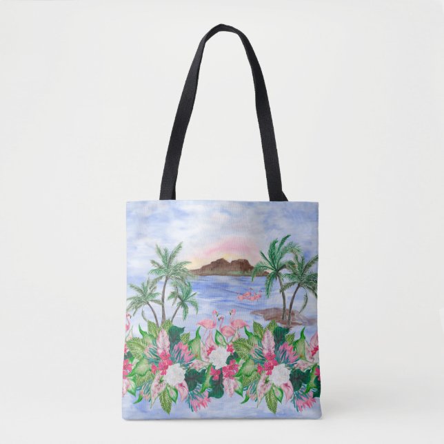 Watercolor painting seamless pattern with hawaiian tote bag (Front)
