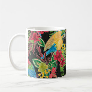 Watercolor painting seamless pattern with parrots coffee mug