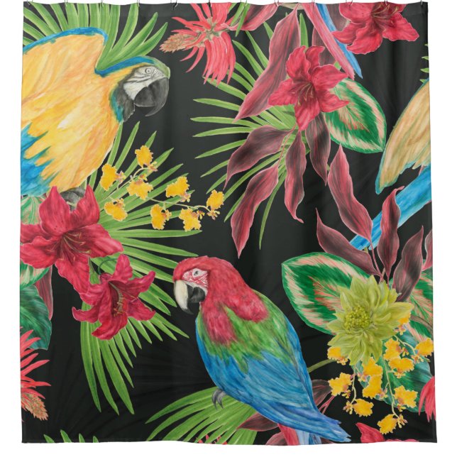 Watercolor painting seamless pattern with parrots  shower curtain (Front)