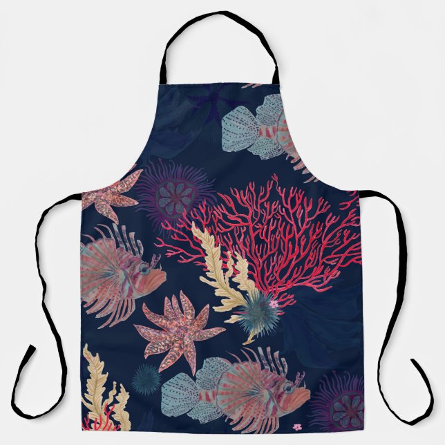 Watercolor painting seamless pattern with red lion apron (Front)