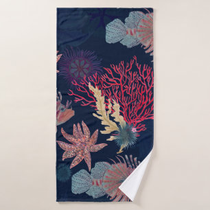 Watercolor painting seamless pattern with red lion bath towel