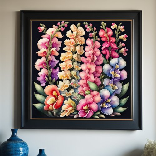 Watercolor Painting Snapdragons Flowers Floral 11 Poster