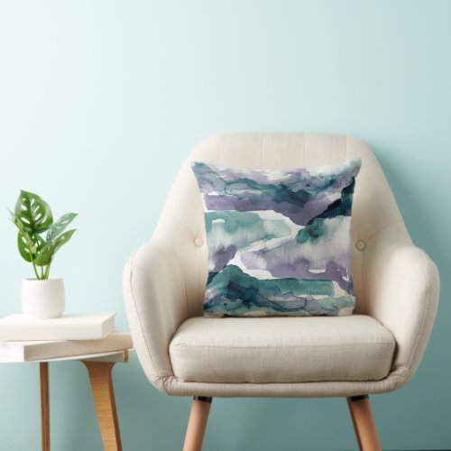 Watercolor Painting Tie Dye Blue Purple  Throw Pillow