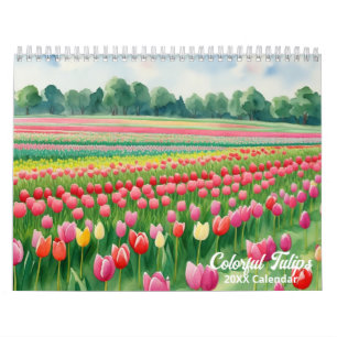 Watercolor Painting Tulips Colorful Flora Calendar