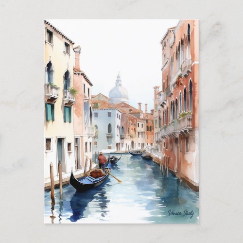 Watercolor Painting Venice Canals Italy Travel Art Postcard
